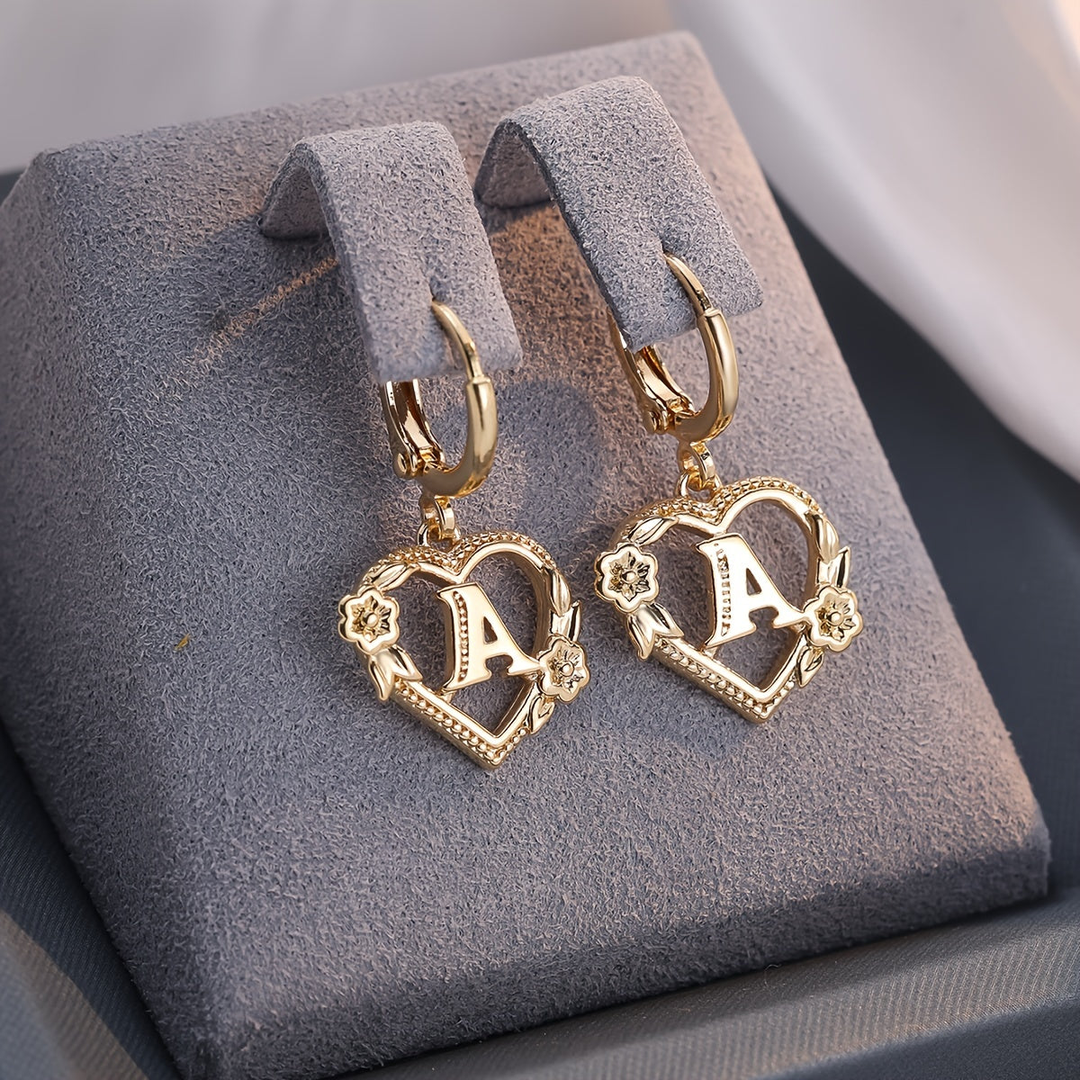 BowLift | Dainty Initial Letter Heart Hoop Earrings