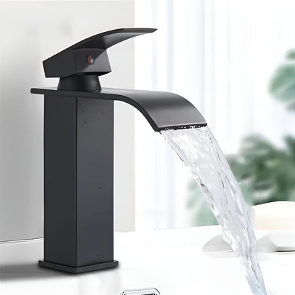 Stainless Steel Basin Faucet – Waterfall Spout with Hot and Cold Water | Single-Hole Mixer Tap in Karnzack Design for the Bathroom