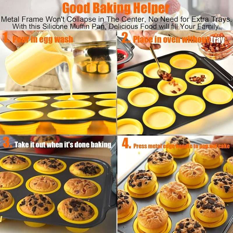 BowLift | Press-Release Silicone Muffin Pan with Sturdy Metal Frame