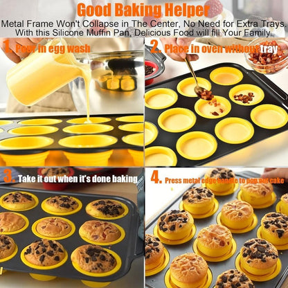 Press-Release Silicone Muffin Pan with Sturdy Metal Frame Bowlift