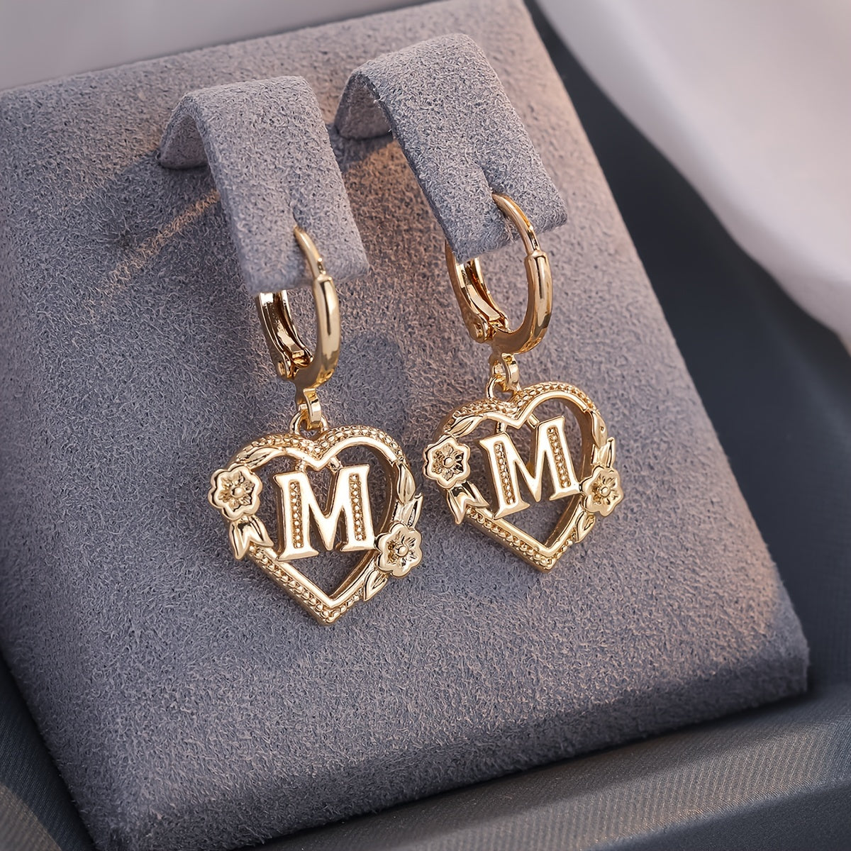 BowLift | Dainty Initial Letter Heart Hoop Earrings