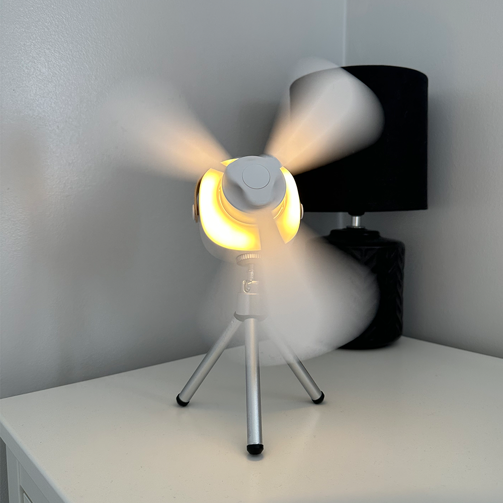 BowLift | Mini portable ceiling fan with LED light & remote control – 4 speeds, USB rechargeable