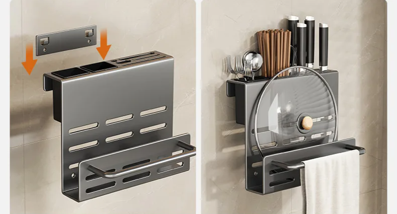 ChefSpace Wall-mounted Knife Holder with Storage for Cutting Boards – Stainless Steel Karnz
