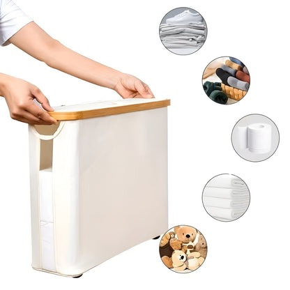 Large Toilet Paper Holder with Lid – Space-Saving and Foldable | Wood Frame for Bathroom and Toilet | Skanto