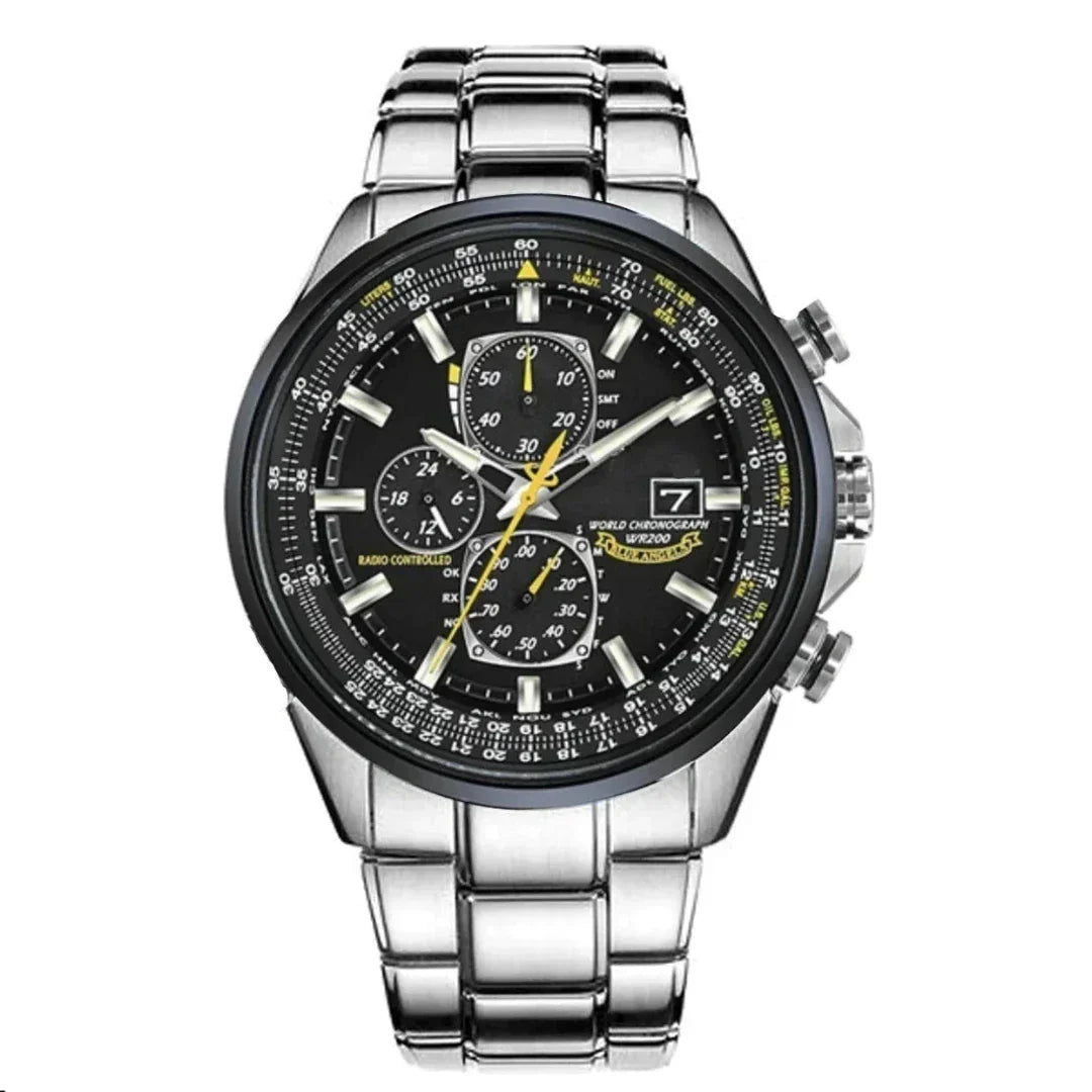 Stainless Steel Chronograph Watch with Quartz Movement, Calendar and Waterproof Case