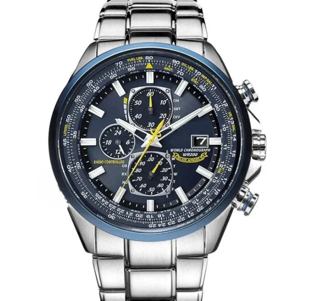 Stainless Steel Chronograph Watch with Quartz Movement, Calendar and Waterproof Case
