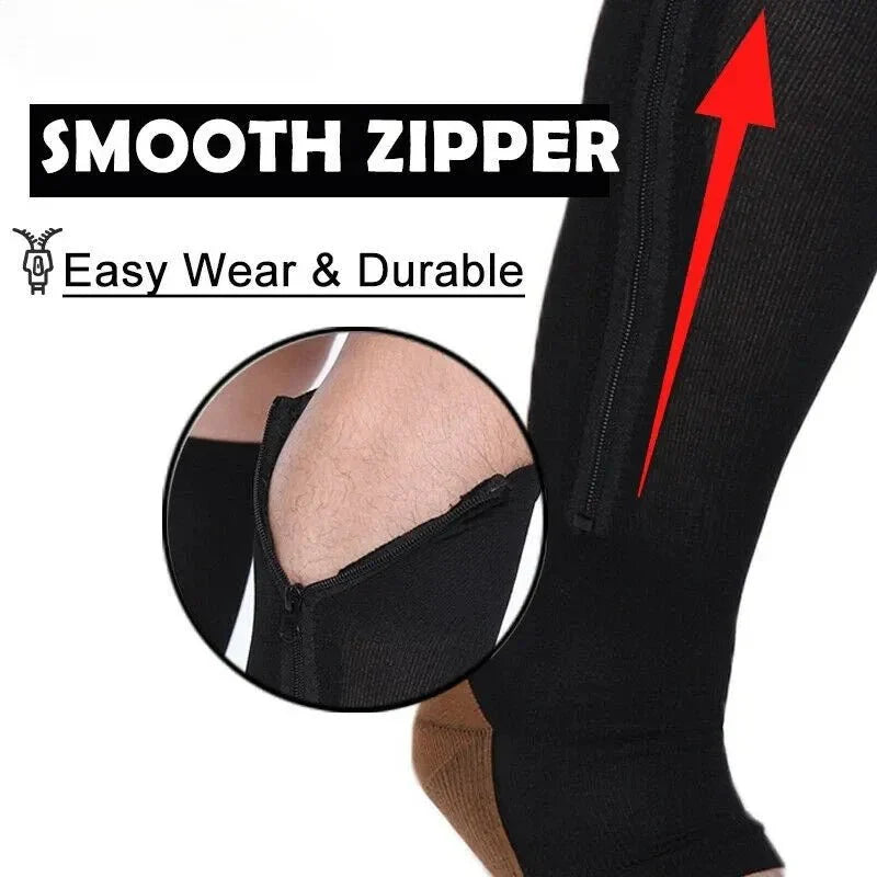 BowLift | CIRCULOFLEX – Zipper Compression Socks 20-30 mmHg with Open Toe Design