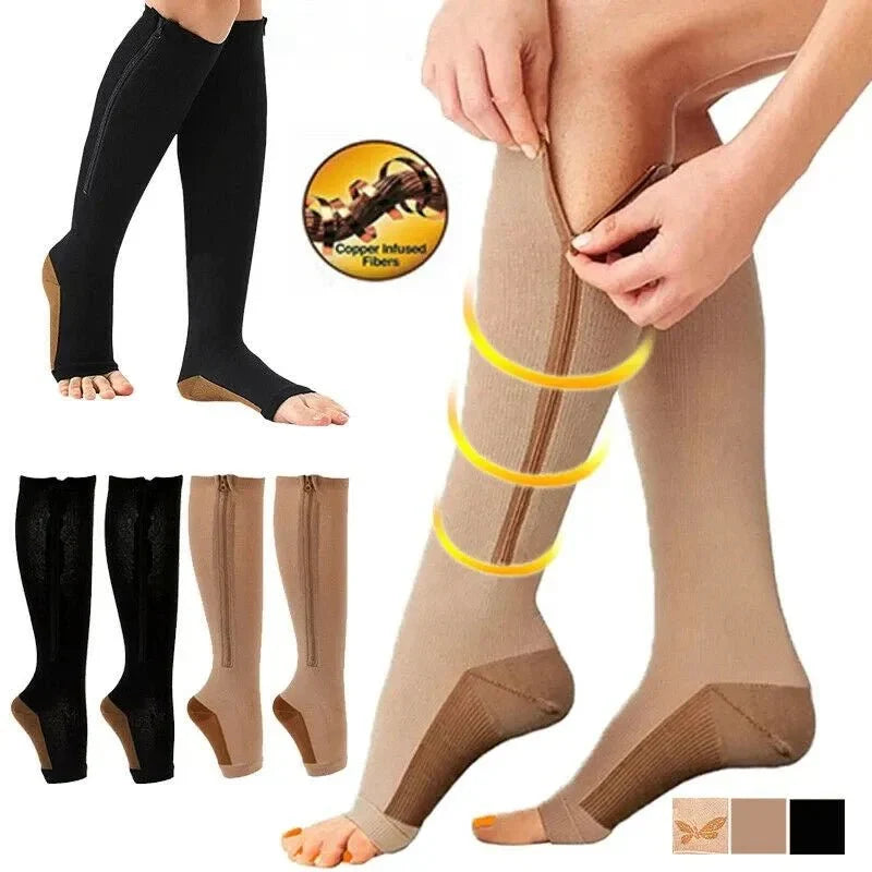 BowLift | CIRCULOFLEX – Zipper Compression Socks 20-30 mmHg with Open Toe Design