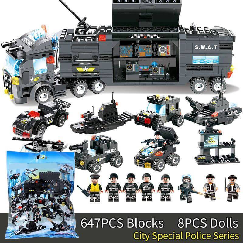 Skanto | 8 In 1 Police Car Station Building Block Series SWAT Toy Gift for Kids