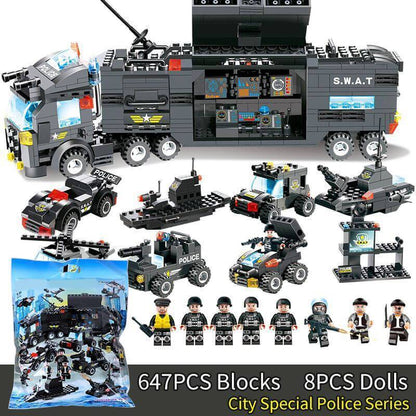 Skanto | 8 In 1 Police Car Station Building Block Series SWAT Toy Gift for Kids