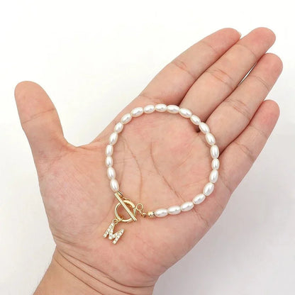 Karnz | Classic Pearl Clasp Letter Initial Bracelets