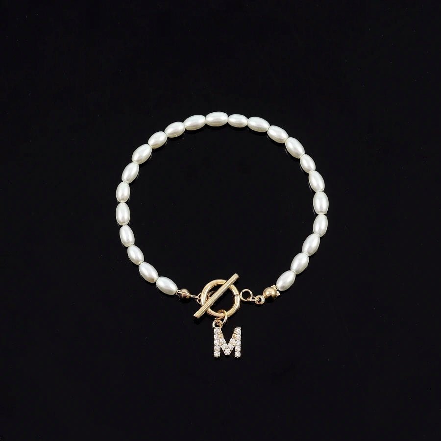 Karnz | Classic Pearl Clasp Letter Initial Bracelets