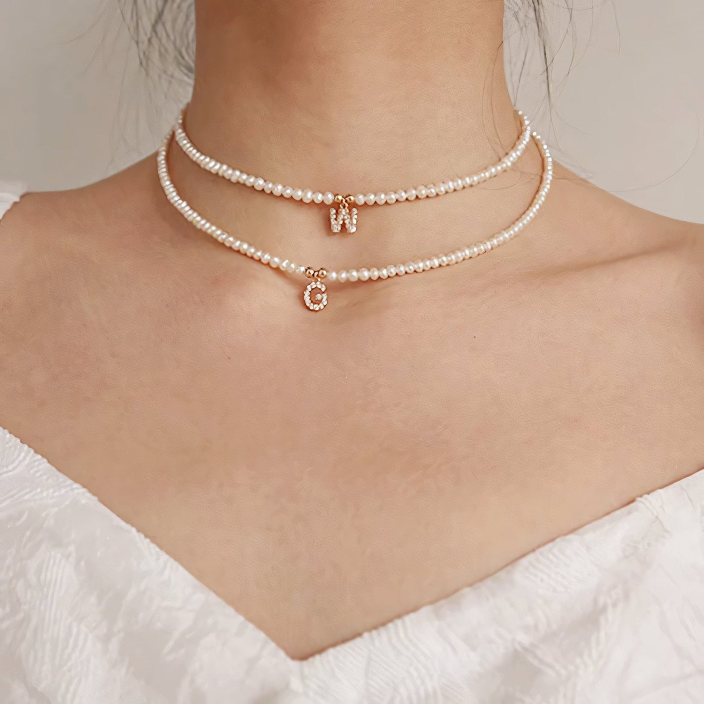 BowLift | Classy Pearl Dainty Initial Letter Necklace