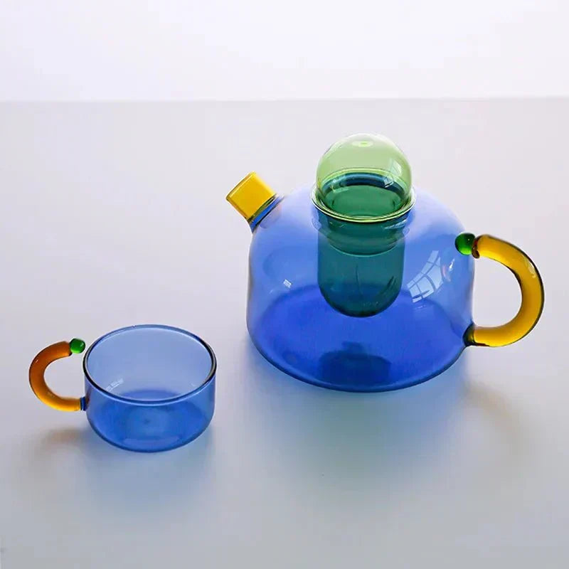 Skanto | Colorful Glass Teapot Set with Contrast Accents – Heat-Resistant & Stylish