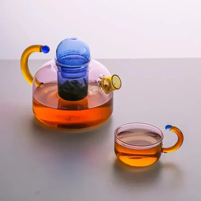 Skanto | Colorful Glass Teapot Set with Contrast Accents – Heat-Resistant & Stylish