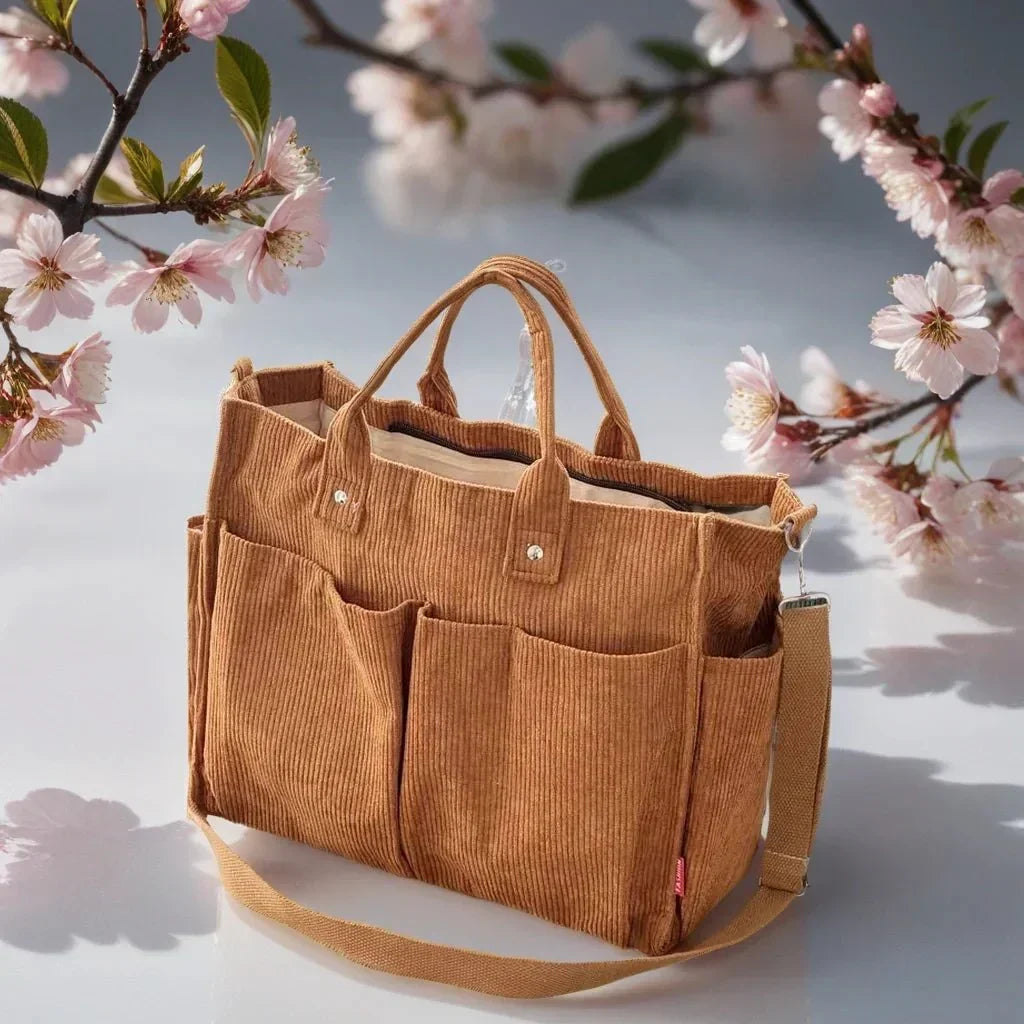 Cord Shoulder Bag Women's Spacious and Robust for School and Work | Karnz