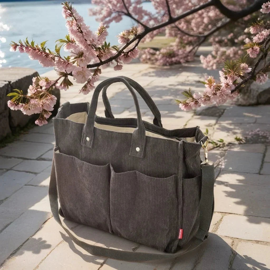Cord Shoulder Bag Women's Spacious and Robust for School and Work | Karnz