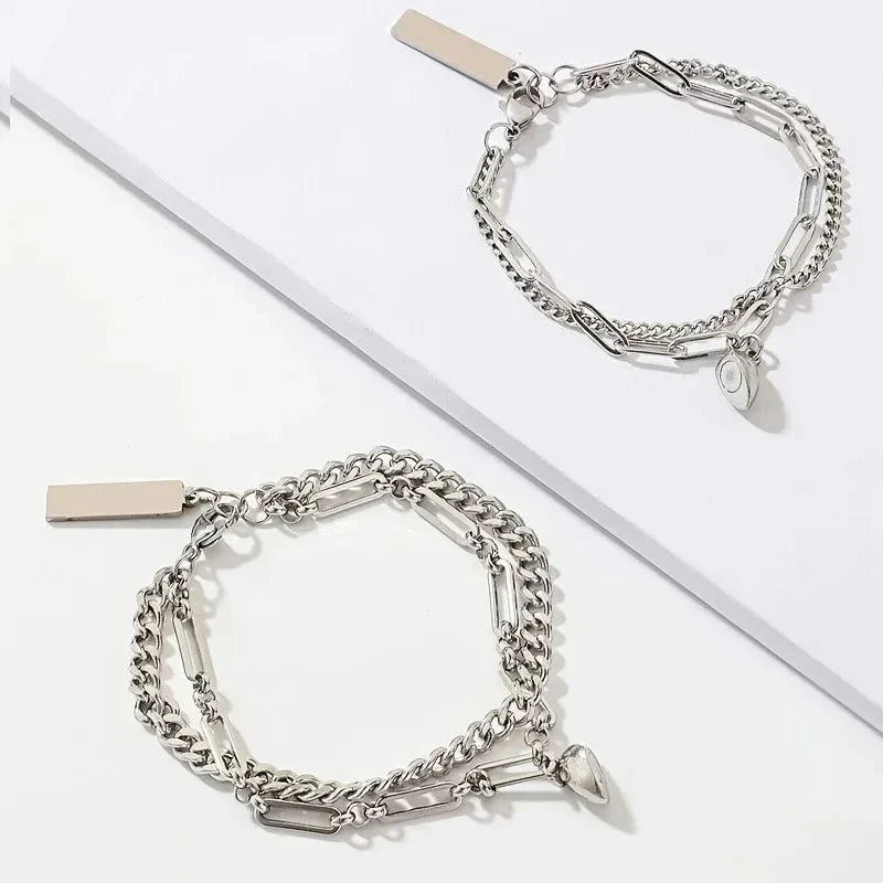 BowLift | Couples Magnetic Heart Cuban & Paperclip Chain Bracelet Set