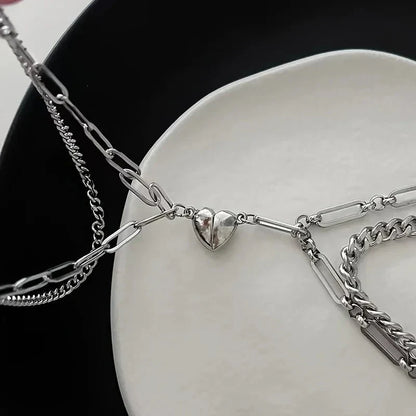 BowLift | Couples Magnetic Heart Cuban & Paperclip Chain Bracelet Set