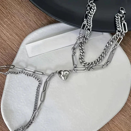 BowLift | Couples Magnetic Heart Cuban & Paperclip Chain Bracelet Set