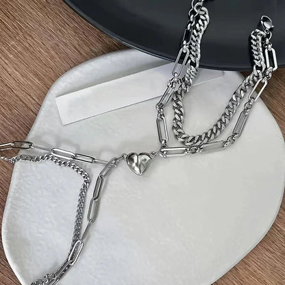 Karnz | Pair Magnetic Heart Cuban & Paperclip Chain Bracelet Set
