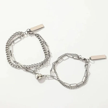 BowLift | Couples Magnetic Heart Cuban & Paperclip Chain Bracelet Set