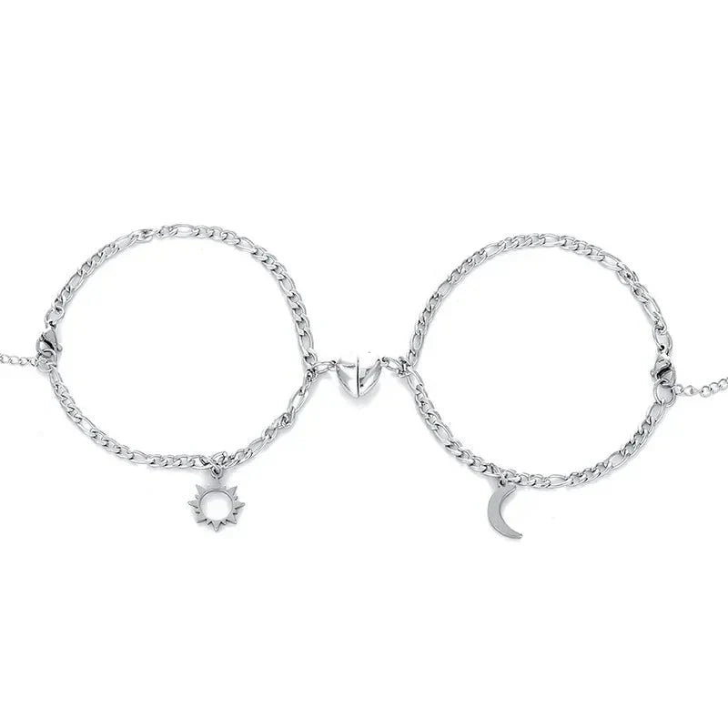 BowLift | Couples Magnetic Heart Sun & Moon Bracelet Set