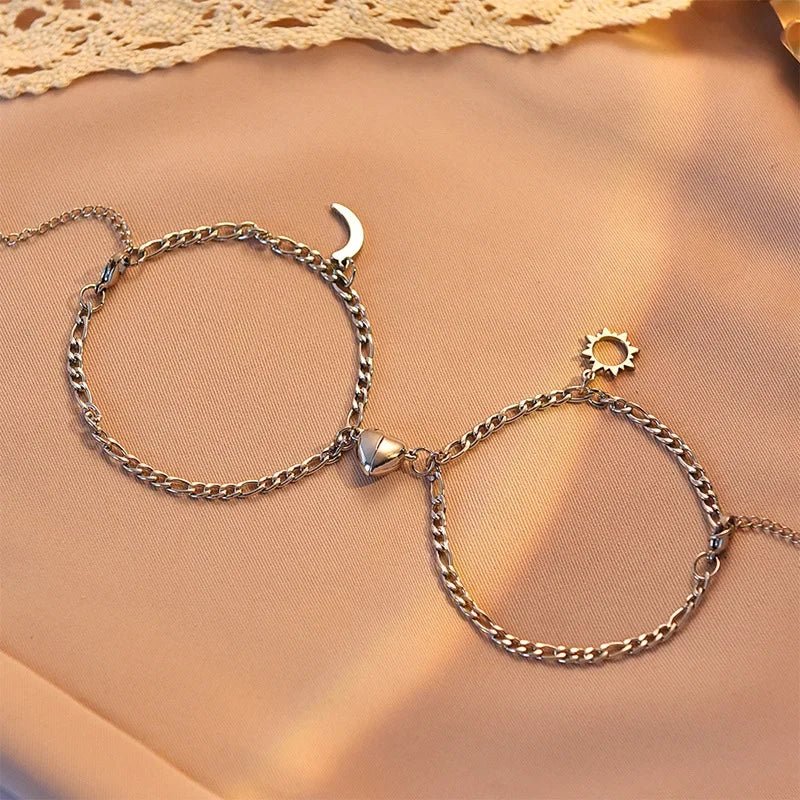 BowLift | Couples Magnetic Heart Sun & Moon Bracelet Set