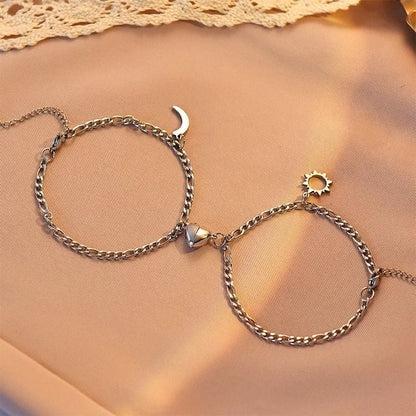 BowLift | Couples Magnetic Heart Sun & Moon Bracelet Set
