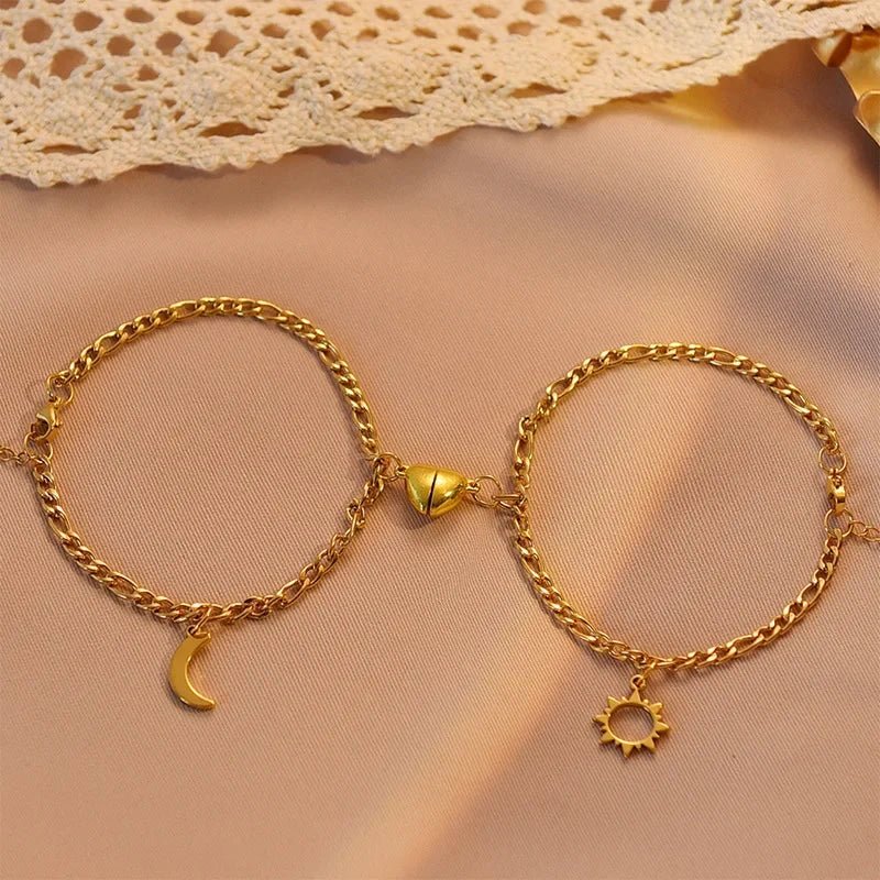 BowLift | Couples Magnetic Heart Sun & Moon Bracelet Set