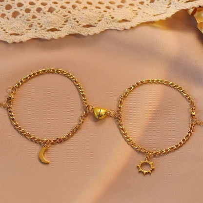 BowLift | Couples Magnetic Heart Sun & Moon Bracelet Set
