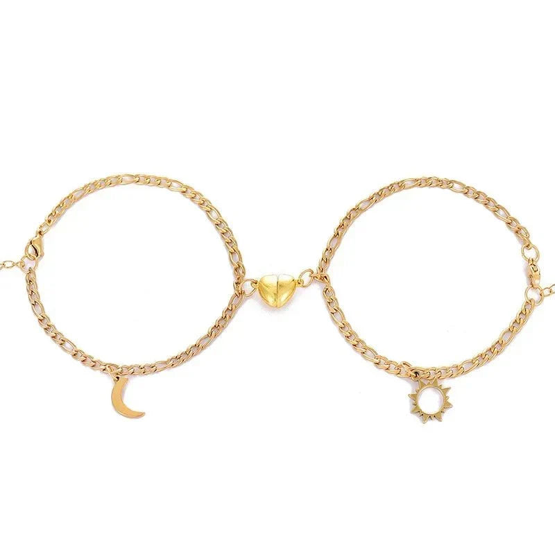 Brehn | Pairs Magnetic Heart Sun & Moon Bracelet Set