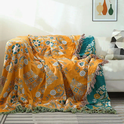 BowLift | COZY LUXE COTTON BLANKET – Elegant Boho Jacquard Sofa Throw & Bedspread