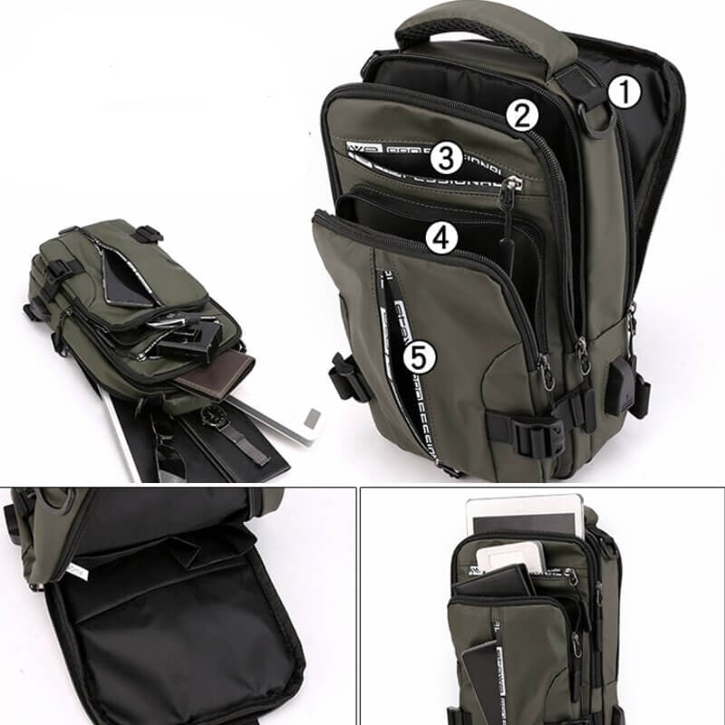 Skanto | Waterproof Oxford Crossbody Bag, Anti-theft Sling Bag, USB Charging & Multi-Pocket Design