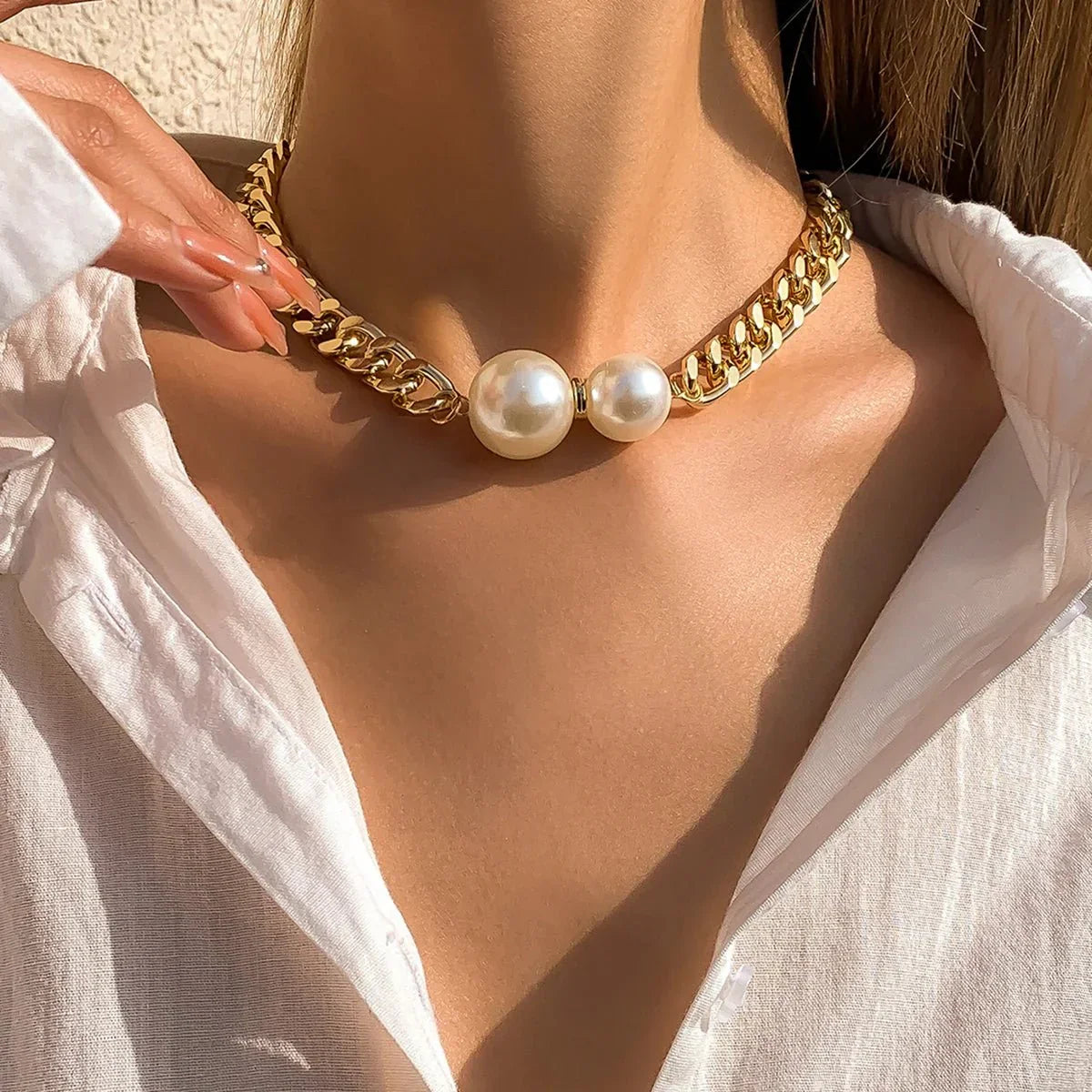 Skanto | Cuban Link Chain Pearl Ends Necklace