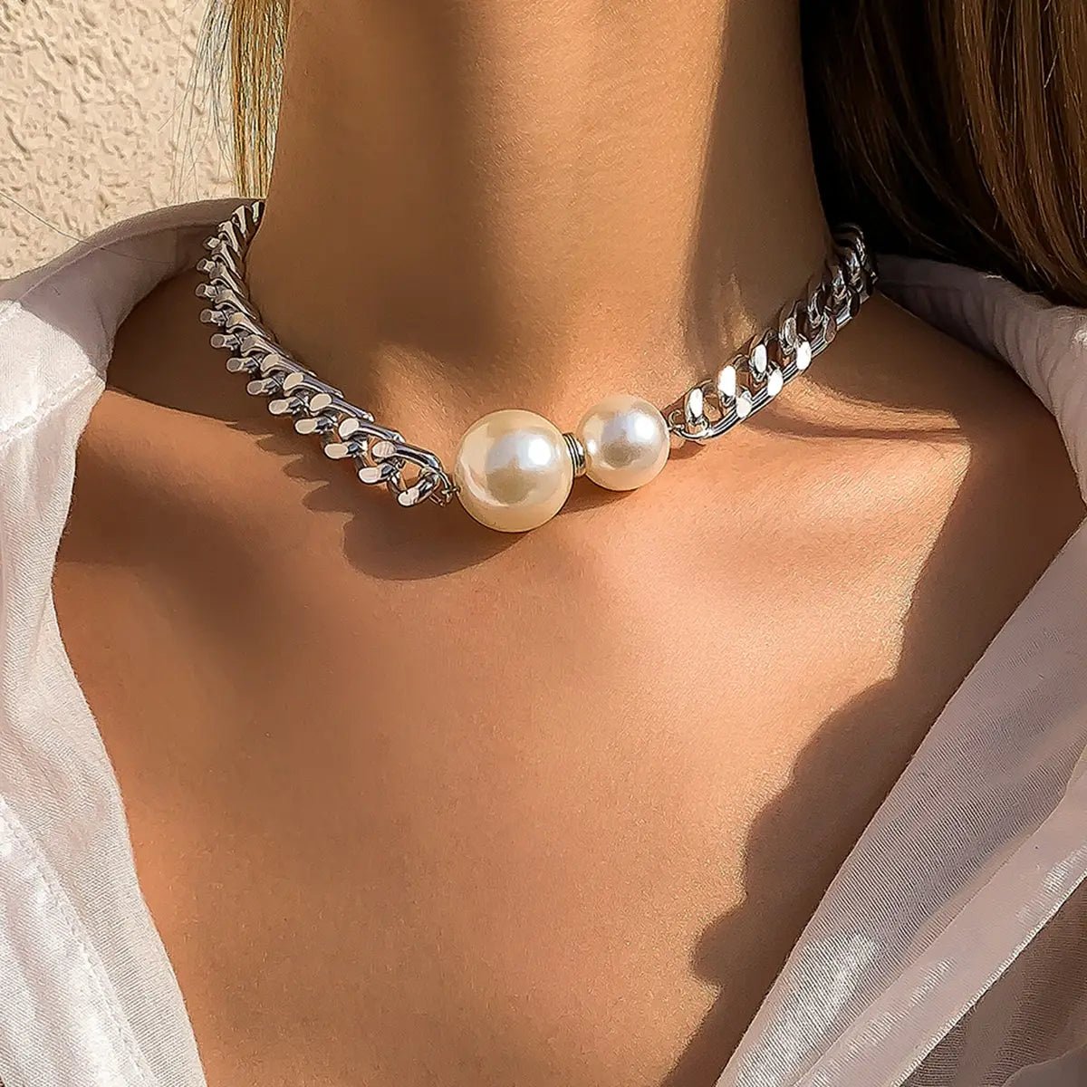 Skanto | Cuban Link Chain Pearl Ends Necklace