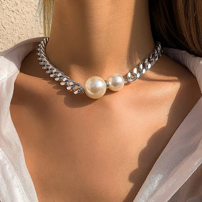 Skanto | Cuban Link Chain Pearl Ends Necklace