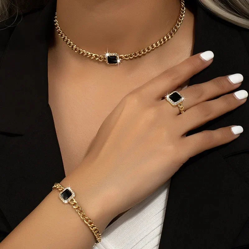 BowLift | Cuban Square Diamond Necklace, Bracelet, and Ring Set