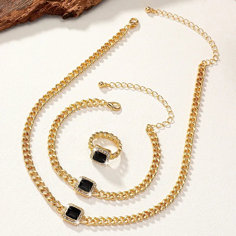 BowLift | Cuban Square Diamond Necklace, Bracelet, and Ring Set