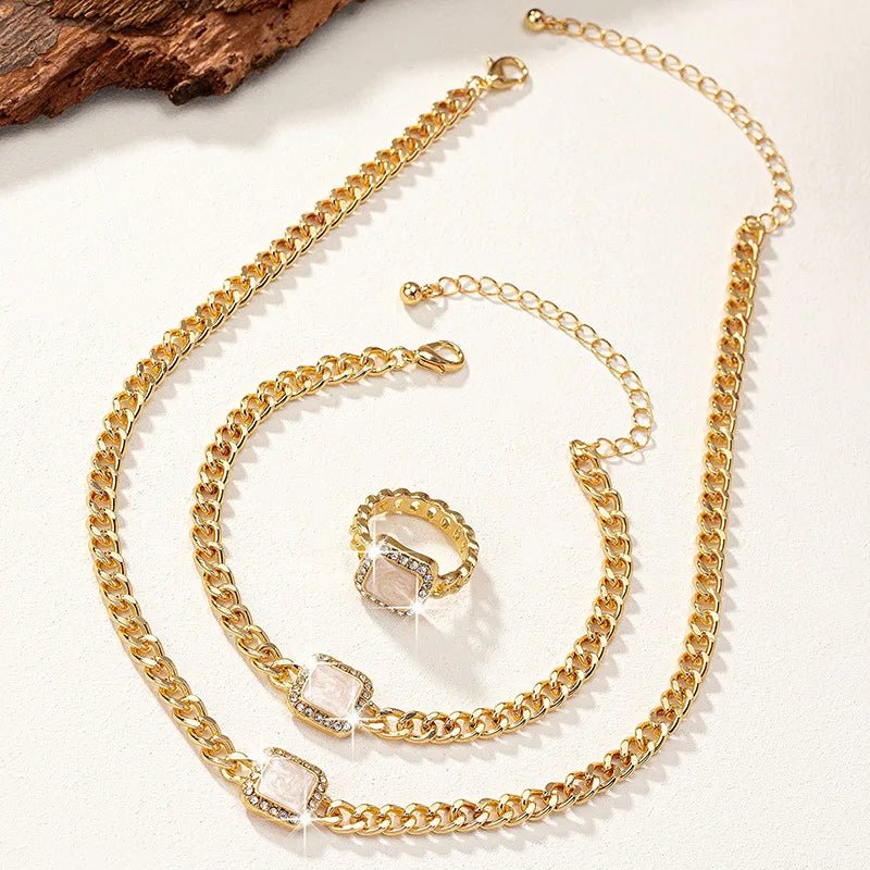 BowLift | Cuban Square Diamond Necklace, Bracelet, and Ring Set