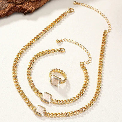 BowLift | Cuban Square Diamond Necklace, Bracelet, and Ring Set