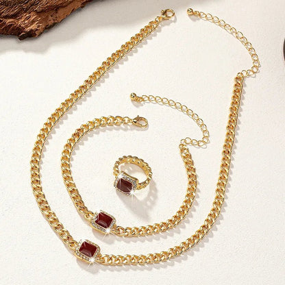 BowLift | Cuban Square Diamond Necklace, Bracelet, and Ring Set