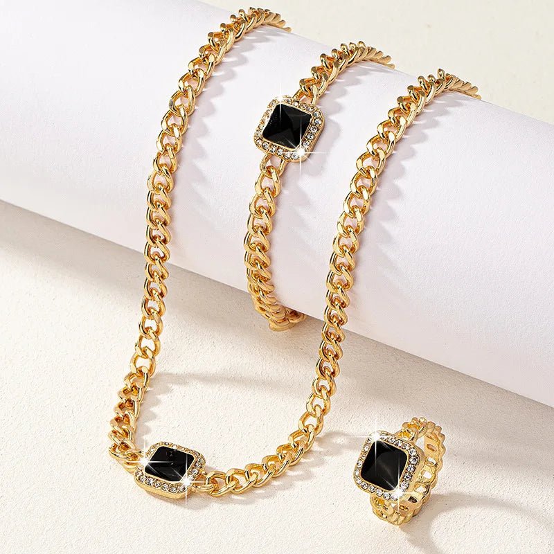 BowLift | Cuban Square Diamond Necklace, Bracelet, and Ring Set