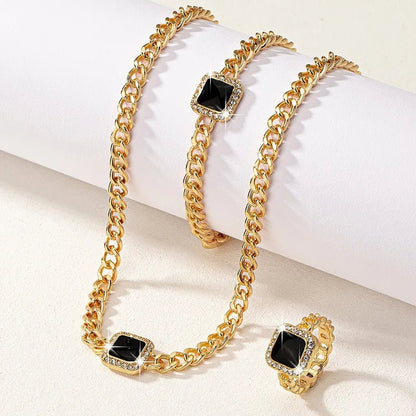 BowLift | Cuban Square Diamond Necklace, Bracelet, and Ring Set
