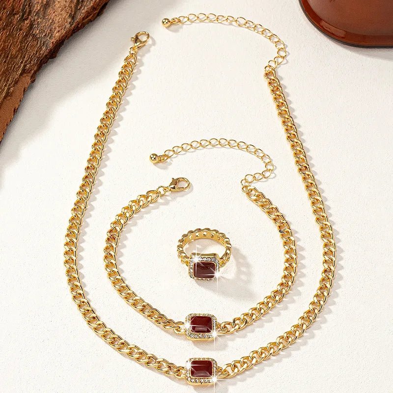 BowLift | Cuban Square Diamond Necklace, Bracelet, and Ring Set