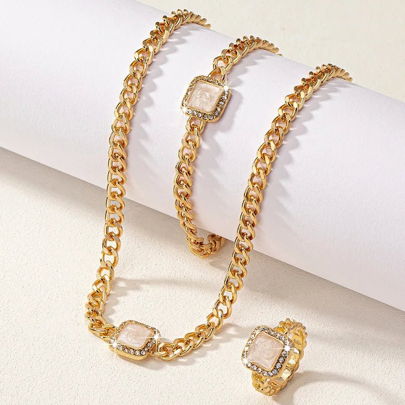 BowLift | Cuban Square Diamond Necklace, Bracelet, and Ring Set