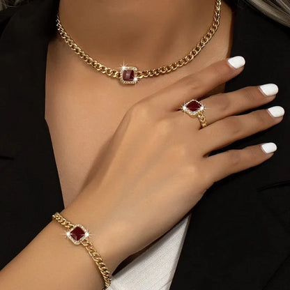BowLift | Cuban Square Diamond Necklace, Bracelet, and Ring Set