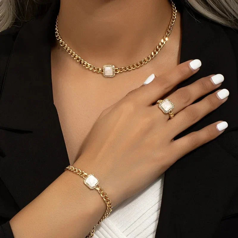 BowLift | Cuban Square Diamond Necklace, Bracelet, and Ring Set