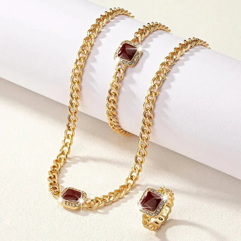 BowLift | Cuban Square Diamond Necklace, Bracelet, and Ring Set