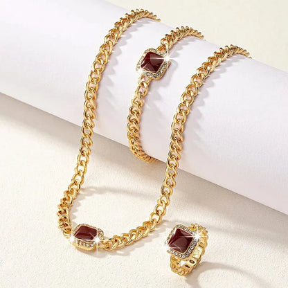 BowLift | Cuban Square Diamond Necklace, Bracelet, and Ring Set